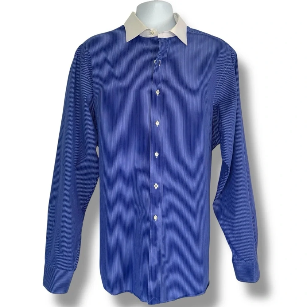 Polo Ralph Lauren Regent Custom Fit Blue Pinstripe Dress Shirt Large 18 - 36/37